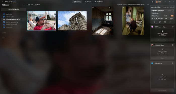 Luminar Neo verfügt zudem über eine Bibliotheksverwaltung. (Screenshot: Tobias Költzsch/Golem.de)